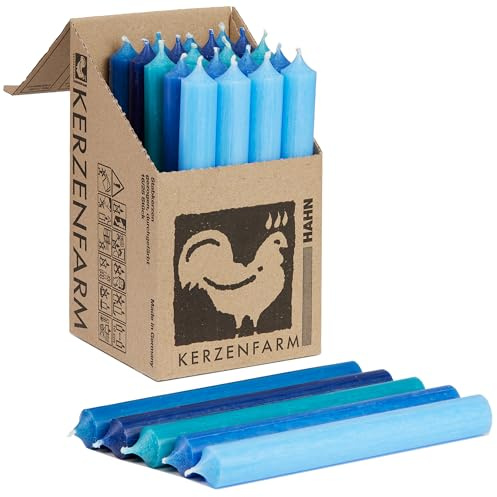 Kerzenfarm Hahn Stabkerzen Bunt Kerzenset 25 Stück, 180mm x 22mm, Durchgefärbte Spitzkerzen, 8+ Stunden Brenndauer, Made in Germany - Ohne Tropfen & Rußen - Unparfümierte und RAL-Zertifiziert