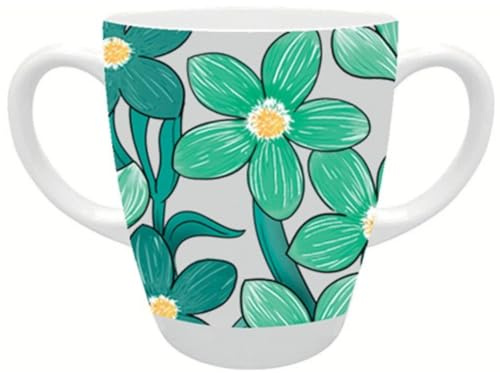 Rosa Lifestyle Two Handled Melamine Mug – Lightweight 126g, 400ml/14oz Capacity – Adult Drinking Mug, Drinking Cup, Sippy Cup for Adults (Green Floral)