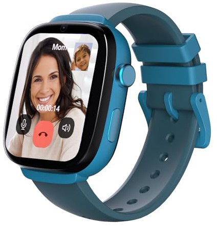 EIOTMART Montre Connectée 4G Enfants - Écran AMOLED 1,78 avec Traceur GPS, Appel Vidéo HD 2MP, Mémoire 8Go, Alerte SOS, Carte SIM Incluse, Mode École, Étanchéité IP68, Version Europe, Bleu