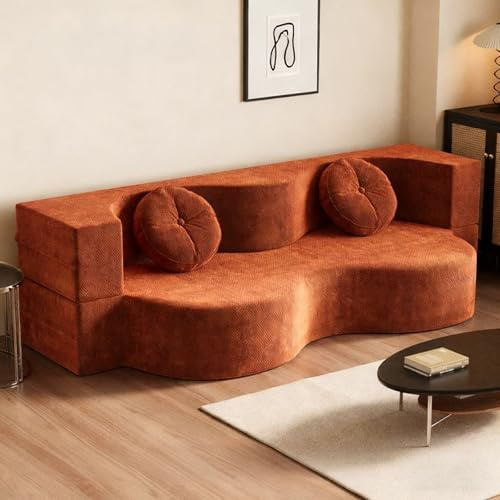 NOBBAT Dreifach Faltbares Schlafsofa, Futon-Schlafsofa, Cord-Sofa, Waschbarer Bezug, Keine Montage Erforderlich, Für Wohnzimmer, Schlafzimmer Oder Lounge(Caramel,100cm(39))