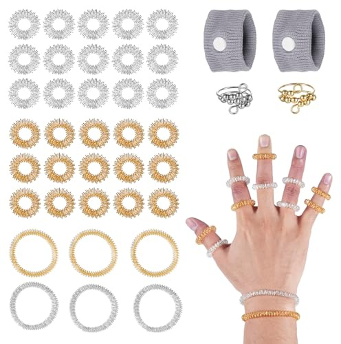40 Stück Akupressur Ring,Finger Massageringes für Bessere Durchblutung und Linderung von Gelenkschmerzen für 30 x Massageringe, 6 x Massagearmbänder, 2 x Anti-Stressringe, 2 x Anti-Übelkeits-Armband