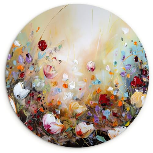 MuchoWow© Wandkreis Ø120 cm Wandbilder Zimmerdeko Wanddeko Home Decoration | Wohnung Wohnzimmer Wandbild Schlafzimmer Küchenbilder Wall Decor Art XXL Ölfarben - Blumen - Farbenfroh - Natur