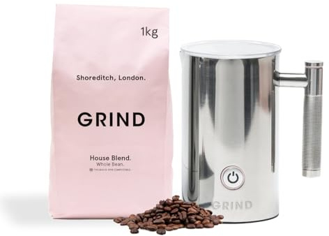 Grind Coffee Station Bundle – 1kg of House Whole Bean Coffee with 3-in-1 Milk Frother – 100% Arabica – Specialty Grade – Save 12%