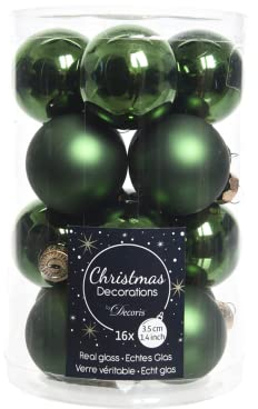 16 Weihnachtskugeln GLAS 35mm ( grün - piniengrün ) Weihnachtskugeln Baumkugeln Christbaumkugeln Christbaumschmuck Christbaum-Kugeln Mini Dose