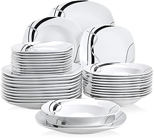 VEWEET FIONA 36pcs Assiettes Pocelaine Service de Table 12pcs Assiettes Plates 24,7cm, 12pcs Assiette Creuse 21,5cm, 12pcs Assiette à Dessert 19cm Vaisselles pour 12 Personnes