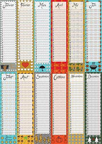 Großes Poster in französischer Sprache, weich, 42 x 60 cm, Jahreskalender, unbemerkt, mehrfarbig