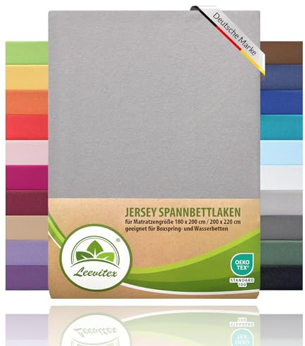 leevitex® Premium Wasserbett & Boxspringbett Spannbettlaken | 100% Baumwolle | 150 g/m² | Markenqualität | Ökotex |180 x 200 – 200 x 220 cm - Grau