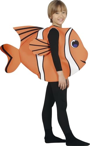 FIESTAS GUIRCA | Costume Pesce Bambini (5-6 Anni) - Tunica Unisex - Costumi di Animali Marini per Halloween, Carnevale e Feste in Maschera - Ideale per Bambini e Bambine - Arancione e Bianco