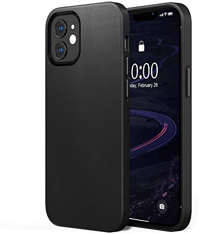 SURPHY Hülle Kompatibel mit iPhone 12 Leder Hülle, iPhone 12 Pro Hülle Kunstleder 6,1 Zoll, Kunstleder Hülle für iPhone 12/iPhone 12 Pro Case Dünne Handyhülle Slim (mit Mikrofaserfutter), Schwarz