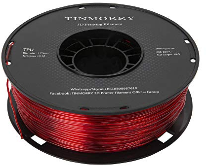Filament TPU 1,75 mm, TINMORRY 3D Druckmaterialien, TPU Filament für FDM 3D Drucker, 1 kg 1 Spule, Transparent Rot