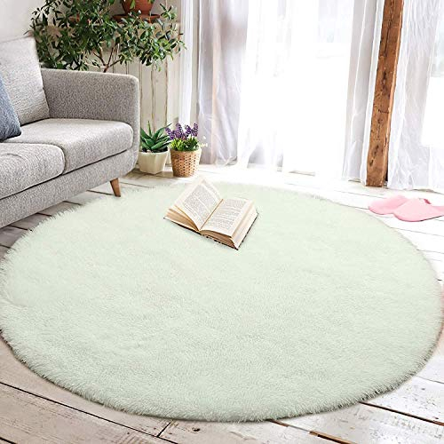 Tinyboy-hbq Teppich Wohnzimmer Schlafzimmer Rund Modern Design Shocky Lange Borsten Runde Innen rutschfest Dekor Ultra Weich Plüsch Haus Kinderzimmer Teppiche,Weiß,160x160cm