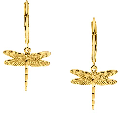 GLOWYBOX elegante Trend Ohrringe Libelle gold 14ct plattiert Libellenanhänger Länge 1,5 cm- modern design Schmuck goldfür Damen, Mädchen und als Geschenk