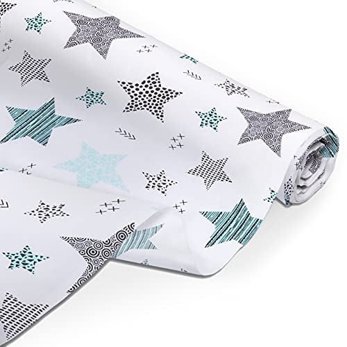 Amilian Baumwollstoff Meterware, Stoffe, Stoffreste, Stoffpaket: ca. 160 cm x 200 cm, zum Nähen, für Patchwork 100% Baumwolle DIY Baumwollstoff, Baumwolltuch, Nähstoffe, Sternschnuppe Türkis