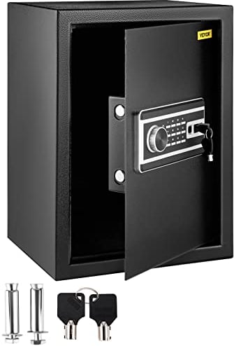 VEVOR Cassaforte con Sensore Impronte Digitali e Tastiera 35x30x47 cm, Cassetta di Sicurezza Portata 17 kg, Portatile Adatto a Qualsiasi Ambiente