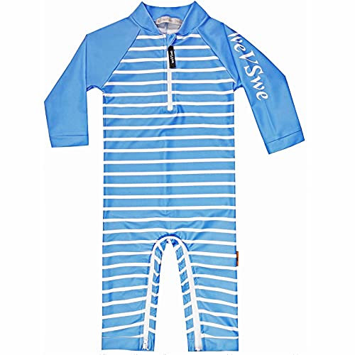 weVSwe Baby Junge Kleinkind Badeanzug UPF 50+ Sonnenschutz Recycling Stoff Einteiler Langarm Rash Guard Blaue Streifen 3 Jahre