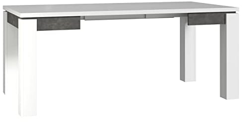 Newroom Esstisch Weiß und Betonoptik Ausziehbar Modern - 90x75,9x90,4 cm (BxHxT) - Tisch Eszimmertisch Küchentisch - [Zanto.Eight] Esszimmer Küche Wohnzimmer Wohnstube