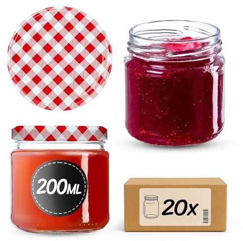 KADAX 20er Set Einmachgläser 200ml TO66, Marmeladengläser Vorratsgläser Mason Jar mit Schraubdeckel, Luftdicht & Spülmaschinenfest, Honig- & Dessertgläser