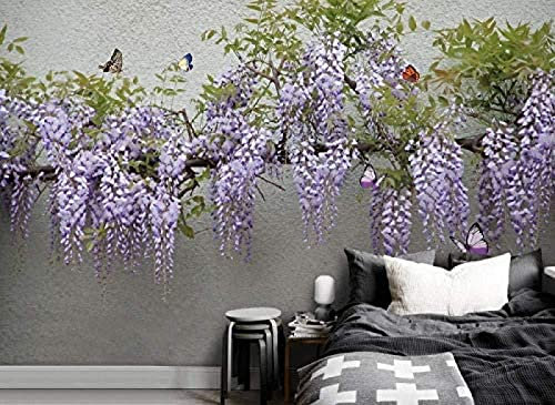 3D Mural Papier Peint 3D Wisteria Papillon Tv Canapé Fond Peinture Murale Pas Cher 3D Mural Salon Maison Papier Peint 3D Chambre À Coucher Salle De Séjour Mural Murale-300Cm×210Cm