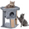 PawHut Cat Tree Activity Centre W/Scratching Pad, Toy Ball, Cat House - Grey
