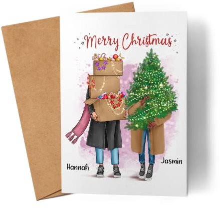 Kiddle-Design Weihnachtskarte Freundinnen Frohe Weihnachten Beste Freundin Karte Personalisiert Grußkarte Faltkarte Geschenkkarte als Weihnachtsgrüße Gutschein