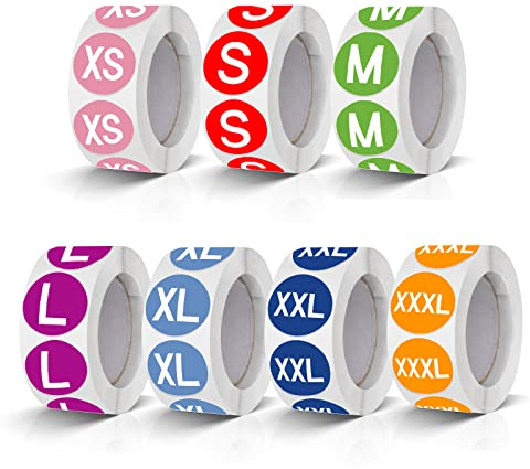 Größenaufkleber Bunt Kleidungsgrößen Runde Aufkleber Size Sticker 25mm selbstklebend geschenkaufkleber kleine Etiketten Entfernbarer wasserdicht 3500 Stück