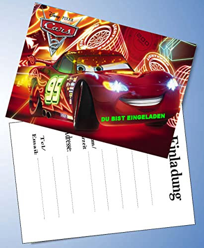 ich 12 Einladungskarten & 12 Umschläge für Geburtstag Partys und Kindergeburtstag Disney Pixar Cars Nr. 4