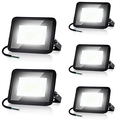 Ansobea LED Strahler Außen 50W, LED Außenstrahler Superhell 4250LM, 6000K Kaltweiß IP66 Wasserfest Baustrahler, Led aussenstrahler für Hinterhof,Auffahrt,Garage,Garten(5pcs)