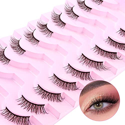 Halbe Falsche Wimpern10 Paare 3D Natürliche Künstliche Wimpern Set Handgemachte Wiederverwendbare Halbe Wimper Katzenauge (B06)
