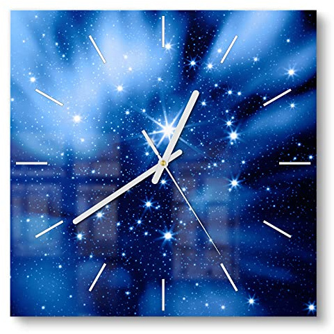 DEQORI Glasuhr | 30x30 cm | Motiv Ausschnitt Sternenhimmel | ausgefallene leise Design Uhr aus Glas | Wanduhr für Wohnzimmer & Küche | moderne Hingucker Uhr für die Wand