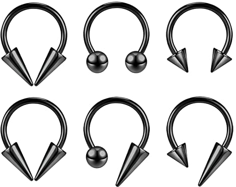 ZS 16G Spiked Hufeisen Nasen Septum Ringe, Edelstahl Daith Ohrringe Spike Lippenring, Nippel Helix Rook Piercing Schmuck Für Damen Herren (Schwarz-10mm)