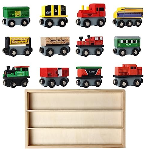 12Pack Holzzug Montessori Magnetzug Set Holzspielzeug Baby Spielzeug Motorikspielzeug Kinderspielzeug Eisenbahn Zug Fahrzeuge Geschenk für Kleinkinder Jungen Mädchen 3 4 5 6 7 8 Jahren
