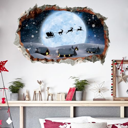 HPNIUB 3D Weihnachtsfenster Aufkleber,Santa Stickers,Weihnachten Schaufenster Deko,Schneeflocke Fensterdeko Abnehmbar Weihnachts Fensterbilder für Vitrinen Glas Zuhause Wandtattoo (Weiler)