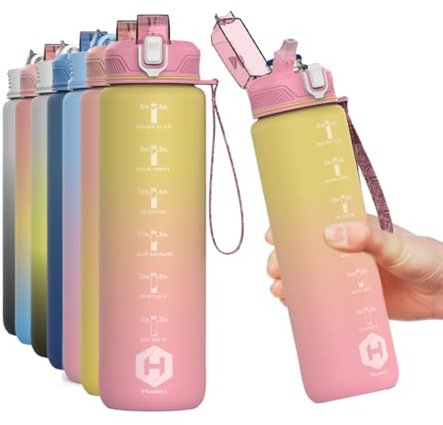 HOMEEX 1 Litre Water Bottle Motivational Fitness Sport Water Bottles with Straw & Time Maker, BPA-free Plastic Drink Bottle 1l Design for,Gym (Yellow and Blue)