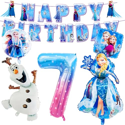 Elsa Geburtstagsparty Deko 7 Jahre, 7. Geburtstag Luftballons Mädchen, Eiskönigin Geburtstagsdeko Set, Elsa und Anna Luftballons, 7 Jahre Kindergeburtstag Dekoration, Folienballon 7 Geburtstag