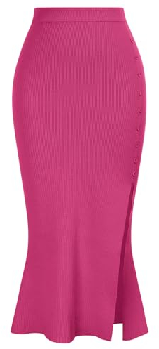 Herbst Rock Damen Mit Schlitz Festival Skater Rock Vintage Lang Hohe Taille Freizeitrock Rose Rot XL