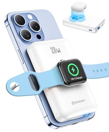 NEWDERY Cargador inalámbrico Power Bank para Apple Watch 10000mAh, Estación de Carga Rápida Magnética Batería Portátil Viaje para iPhone Serie 16/15/14/13/12, para iWatch Ultra/9/8/7/6/5-1