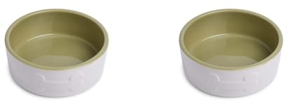 Petface Bone Ceramic Dog Bowl, 15 cm, Cream/Green (Pack of 2)