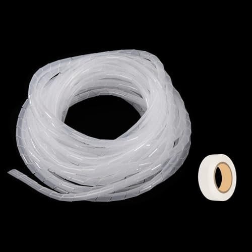 sourcing map Spiral Cable Wrap 18ft/5.5M 12mm Cable Management Sleeve Cord Organizer Flexible PE for Computer Wire, Charging Cable White with Tape