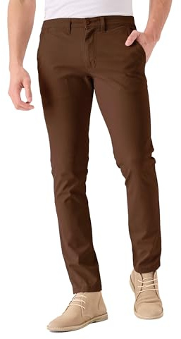 JMOJO Chinos Trousers Men – Slim Fit Wrinkle Resistant Stretch Cotton Pants – Smart Casual Wear for Office, Travel & Weekend Dark Brown