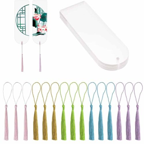 15 Stück Acryl-Lesezeichen, Mini-Blanko-Quasten-Lesezeichen mit Loch für Klassenzimmer-Projekte und DIY-Geschenkanhänger, abgerundet