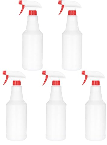 PATIKIL 750ml/24oz Plastic Spray Bottles, 5pcs Adjustable Nozzle Refillable Leak Proof Empty Water Mist Stream Sprayer for Cleaning Solutions Plants Hair, Red