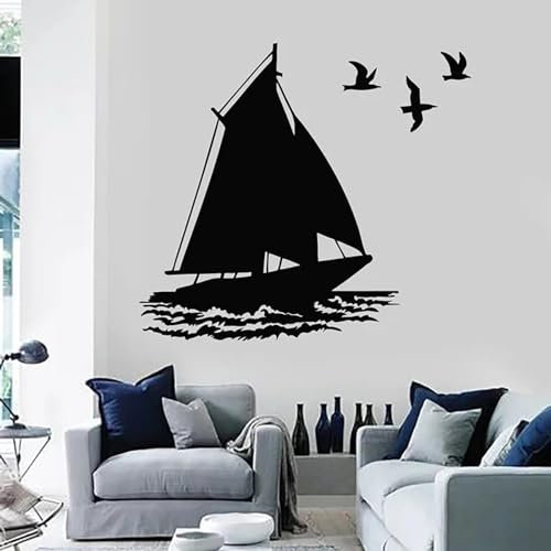 SHELOG Sailboat Wall Decal Ship Boat Bird Seagull Ocean Ocean Vinyl Window Sticker Kids Bedroom Nursery Decorative Wallpaper