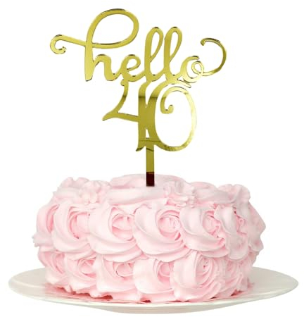 Hello 40 Gold Acrylic Cake Toppers - Forty Birthday Decorations for 40th Celebration - Cake Topper and Decorations