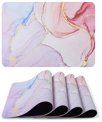fanquare Morandi Pink Placemats Set of 4 Marble PVC Leather Place Mats Matte Rectangular Heat Resistant Washable Non-Slip Table Mats for Kitchen Dining Table Home Decoration 43 * 30cm