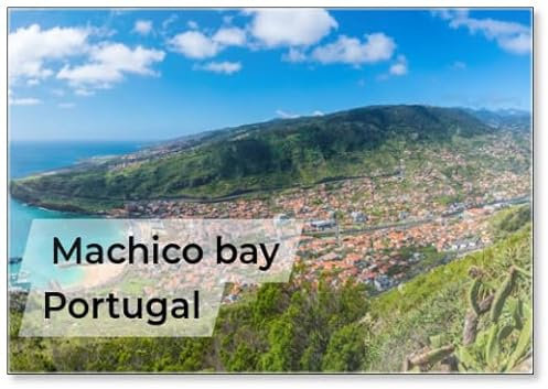 Kühlschrankmagnet mit Luftansicht auf Machico Bay, Madeira, Portugal