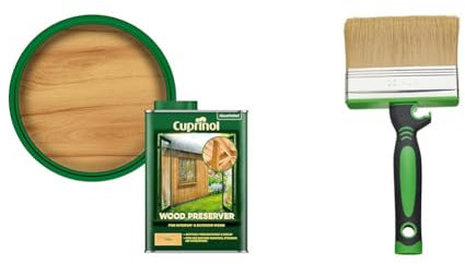 Cuprinol 5330417 Wood Preserver - Clear - 1L & Fit for The Job 4 inch Large Capacity Shed and Fence Block Brush for Rapid Painting