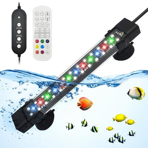 Aquarium Beleuchtung,20cm 8W Aquarienbeleuchtung Mit Fernbedienung,LED Aquarium Lampe,LED Aquarium Leuchte,Aquarium LED Beleuchtung Für Fisch Tank,IP68 Wasserdicht,7 Farben,Einstellbare Zeitschaltung