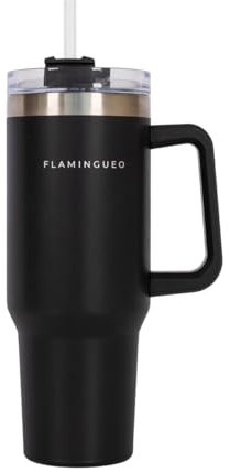 Flamingueo Mug Isotherme - Gourde en Acier Inoxydable, Thermos Café Avec Paille, Pour Boissons Froides 24h et Chaudes 10h, 1,18L