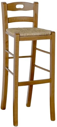 OKAFFAREFATTO MADDALONI Tabouret haut de bar en bois avec poignée H 80 cm assise en paille noyer clair