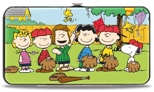 Buckle-Down Peanuts Geldbörse Scharnier Peanuts Gang Backyard Baseball Group Pose Veganes Leder, Mehrfarbig, 7 x 4, Casual